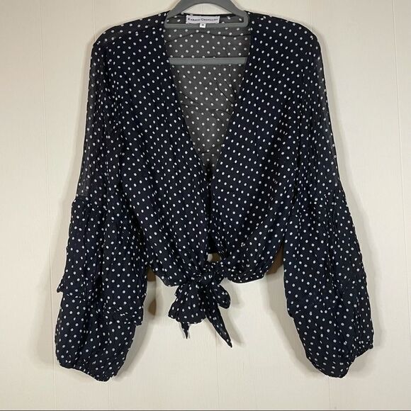 Karina Grimaldi Polka Dot Tie Front Crop Top - Picture 1 of 5